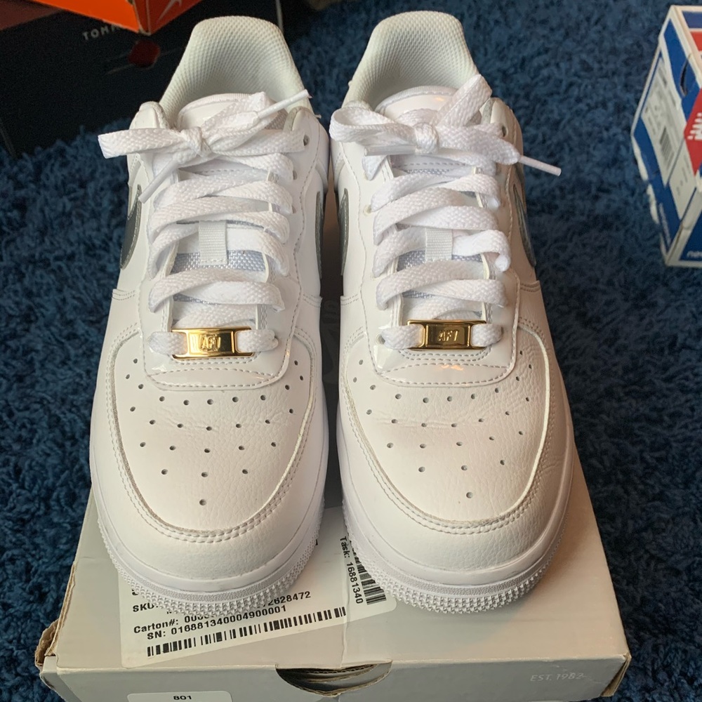 White and grey nike check Air Force 1s SIZE 7.5